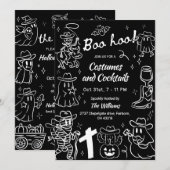 Zwart-wit Hand getrokken Cowboy Halloween Party Kaart (Voorkant / Achterkant)