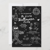 Zwart-wit Hand getrokken Doodle Halloween Party Kaart (Voorkant)
