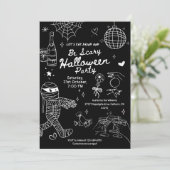 Zwart-wit Hand getrokken Doodle Halloween Party Kaart (Staand voorkant)