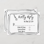 Zwart-wit Hand getrokken eenvoudige bruiloft RSVP Kaartje (Voorkant / Achterkant)