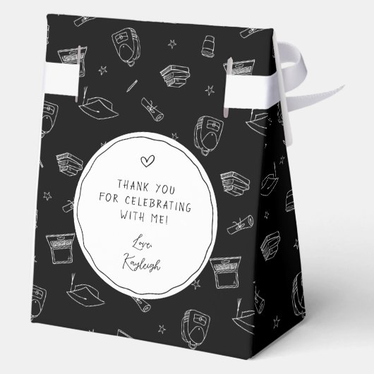 Zwart Wit Hand Getrokken Gepersonaliseerd Afstuder Bedankdoosjes (Achterkant)