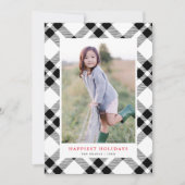 Zwart & Wit Hand-getrokken geruite Kerstfoto Feestdagenkaart (Voorkant)