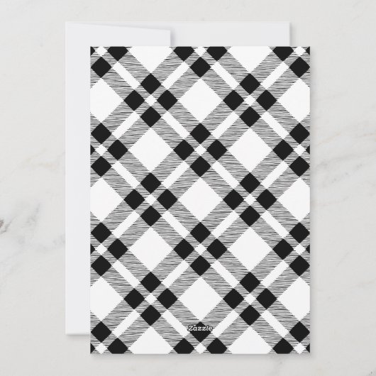 Zwart & Wit Hand-getrokken geruite Kerstfoto Feestdagenkaart (Achterkant)