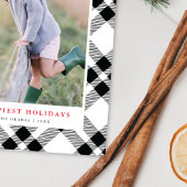 Zwart & Wit Hand-getrokken geruite Kerstfoto Feestdagenkaart