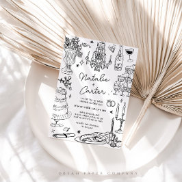 Zwart-wit Hand getrokken grillige bruiloft Kaart