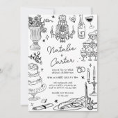 Zwart-wit Hand getrokken grillige bruiloft Kaart (Voorkant)