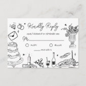 Zwart-wit Hand getrokken grillige bruiloft RSVP Informatiekaartje (Voorkant)