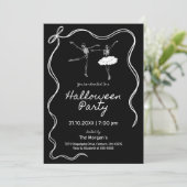 Zwart-wit Hand getrokken Halloween Party Kaart (Staand voorkant)