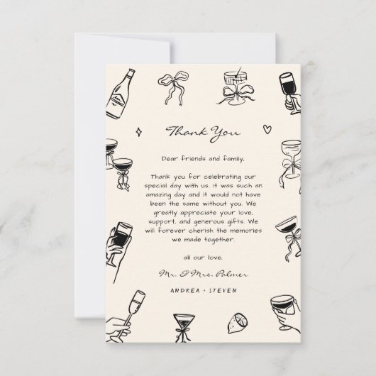 Zwart Wit Hand Getrokken Huwelijk Save the Date Fo Bedankkaart (Voorkant)