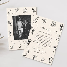 Zwart Wit Hand Getrokken Huwelijk Save the Date Fo Bedankkaart