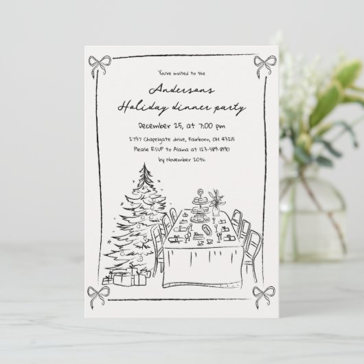 Zwart-wit Hand getrokken kerstfeest Kaart (Staand voorkant)