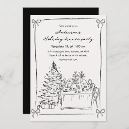 Zwart-wit Hand getrokken kerstfeest Kaart