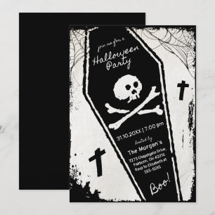 Zwart-wit Hand Getrokken Kist Halloween Party Kaart