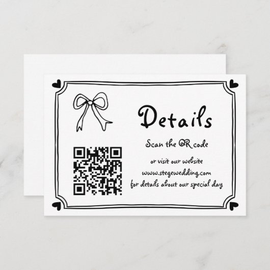 Zwart-wit Hand getrokken krabbel bruiloft Informatiekaartje (Voorkant / Achterkant)