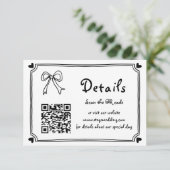 Zwart-wit Hand getrokken krabbel bruiloft Informatiekaartje (Staand voorkant)