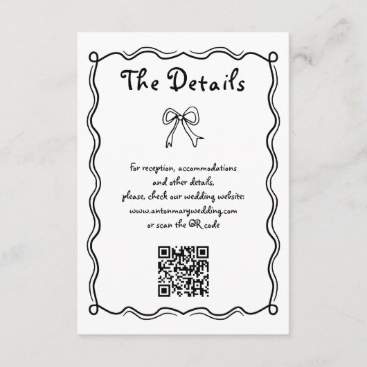 Zwart, wit Hand getrokken kronkelende grillige bru Informatiekaartje (Voorkant)