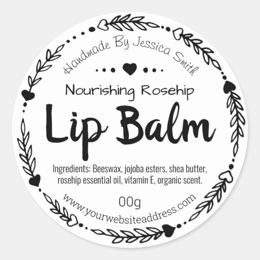 Zwart-wit Hand getrokken lippenbalsem potlabels Ronde Sticker (Voorkant)