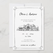 Zwart-wit Hand Getrokken Schets Locatie Trouwen Kaart (Voorkant)