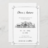 Zwart-wit Hand Getrokken Schets Locatie Trouwen Kaart (Voorkant / Achterkant)