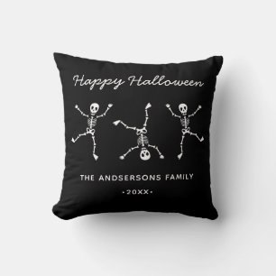 Zwart & Wit Hand getrokken Skelet Happy Halloween Kussen