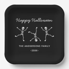Zwart & Wit Hand getrokken Skelet Happy Halloween Papieren Bordje