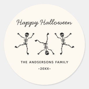 Zwart & Wit Hand getrokken Skelet Happy Halloween Ronde Sticker