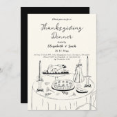 Zwart-wit Hand getrokken Thanksgiving Diner Kaart (Voorkant / Achterkant)