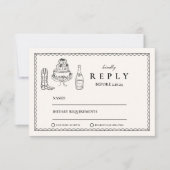 Zwart Wit Hand Getrokken Westerne Doodle Wedding RSVP Kaartje (Voorkant)