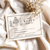 Zwart Wit Hand Getrokken Westerne Doodle Wedding RSVP Kaartje