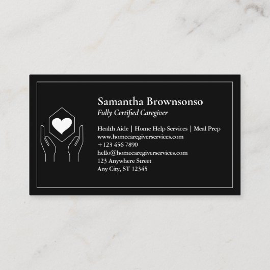 Zwart Wit Hand Hart Minimale Verzorger Visitekaartje (Achterkant)