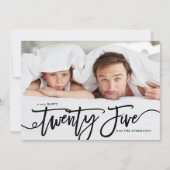 Zwart Wit Hand Lettering Happy New Year Foto Feestdagenkaart (Voorkant)