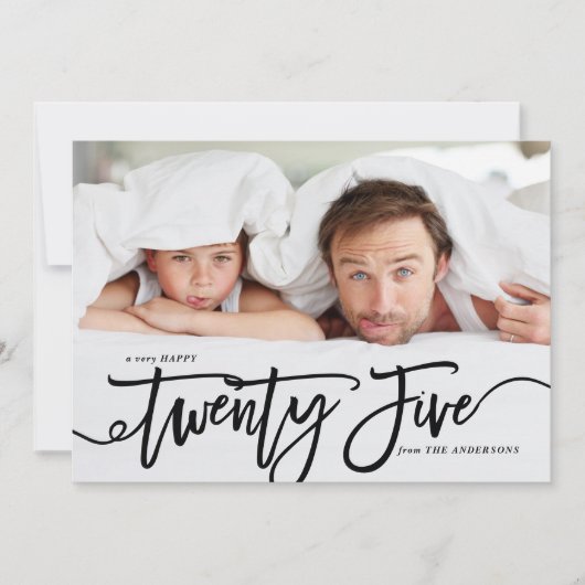 Zwart Wit Hand Lettering Happy New Year Foto Feestdagenkaart (Voorkant)