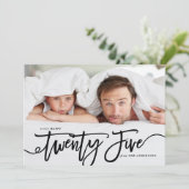 Zwart Wit Hand Lettering Happy New Year Foto Feestdagenkaart (Staand voorkant)