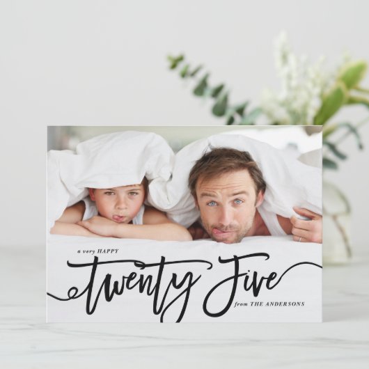 Zwart Wit Hand Lettering Happy New Year Foto Feestdagenkaart (Staand voorkant)