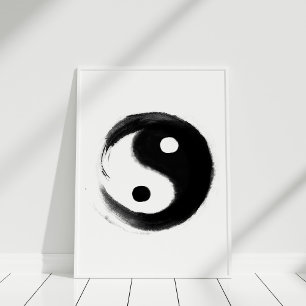 Zwart-wit Handbeschilderd Yin Yang Poster