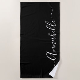 Zwart-wit handdoek met naam voor het strand