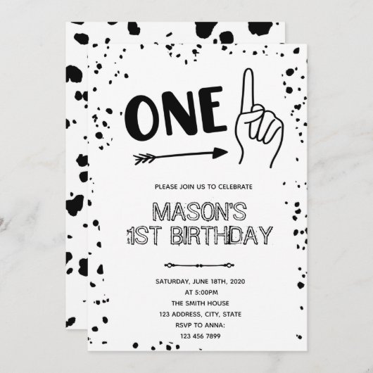 Zwart wit handgebaar 1 Uitnodiging (Voorkant / Achterkant)