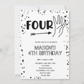 Zwart wit handgebaar 4de verjaardag kaart (Voorkant)
