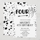 Zwart wit handgebaar 4e verjaardag kaart (Voorkant / Achterkant)