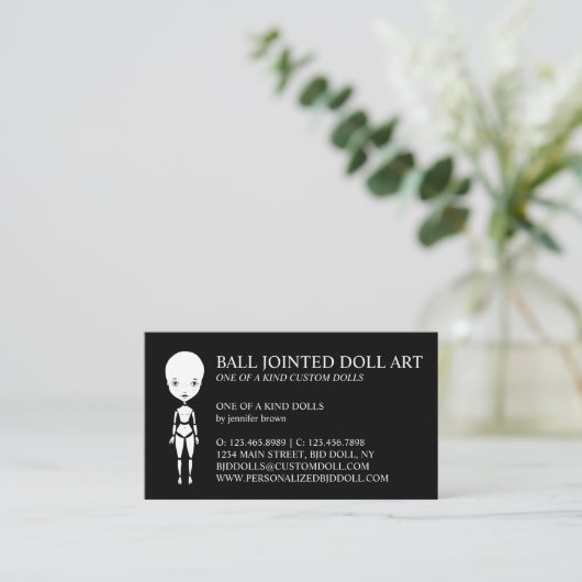 Zwart-wit handgemaakte clay Doll Collector Visitekaartje (Staand voorkant)