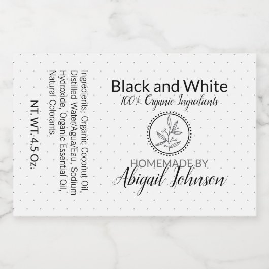 Zwart & Wit Handgemaakte Thuisgemaakte Zeep | Labe Voedselcontainer Etiket (Enkel label)