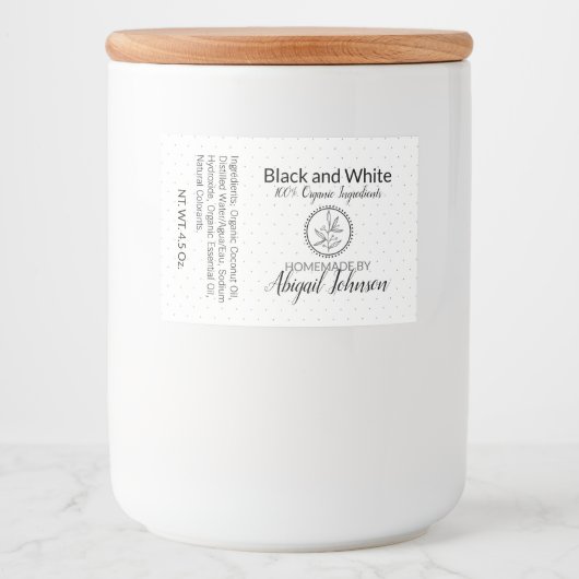 Zwart & Wit Handgemaakte Thuisgemaakte Zeep | Labe Voedselcontainer Etiket (Voorkant)