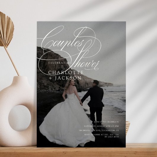 Zwart-wit Handgeschreven QR Code Couples Douche Kaart