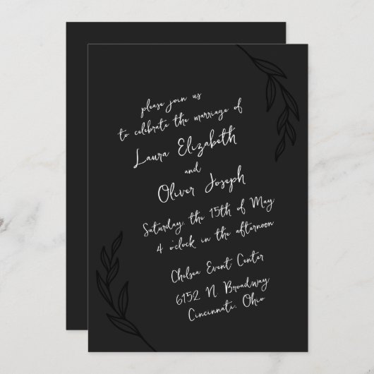 Zwart & Wit Handgeschreven Script bruiloft Kaart (Voorkant / Achterkant)