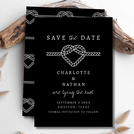 Zwart-wit Handgeschreven Tying the Knot Wedding Save The Date