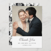 Zwart & Wit Handgetekend Bloemmotief | Dank je wel Bedankkaart (Voorkant / Achterkant)