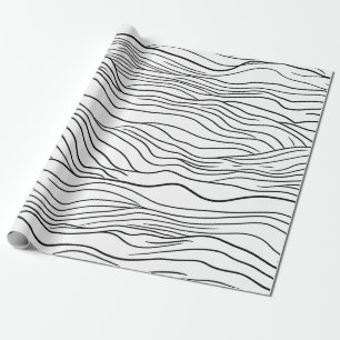 Zwart-wit handgetekend golvend lijnenpatroon cadeaupapier