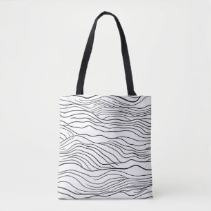Zwart-wit handgetekend golvend lijnenpatroon tote bag