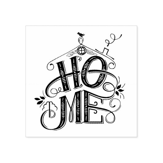 Zwart-wit handgetekend Home Sweet Home Quote Rubberstempel (Afrduk)