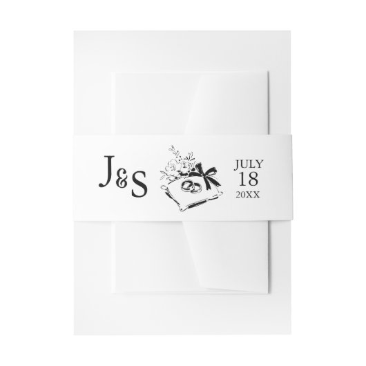 Zwart & Wit Handgetekend Monogram Trouwfeest Uitnodigingen Wikkel (Voorkant Voorbeeld)